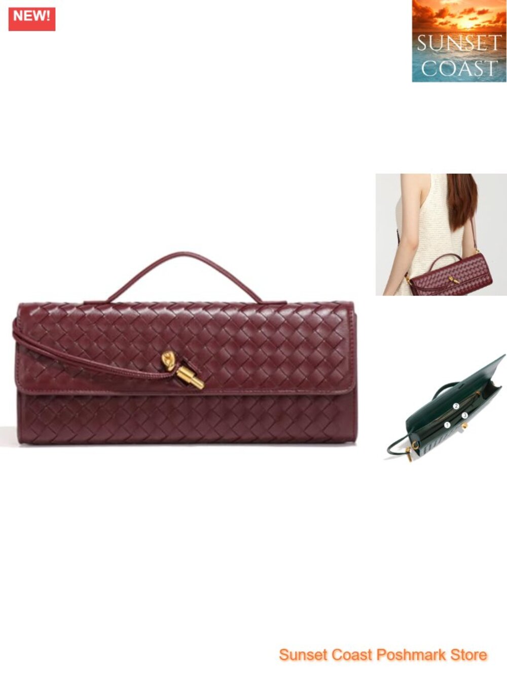 Woven PU Leather Evening Clutch Crossbody Shoulder Bag